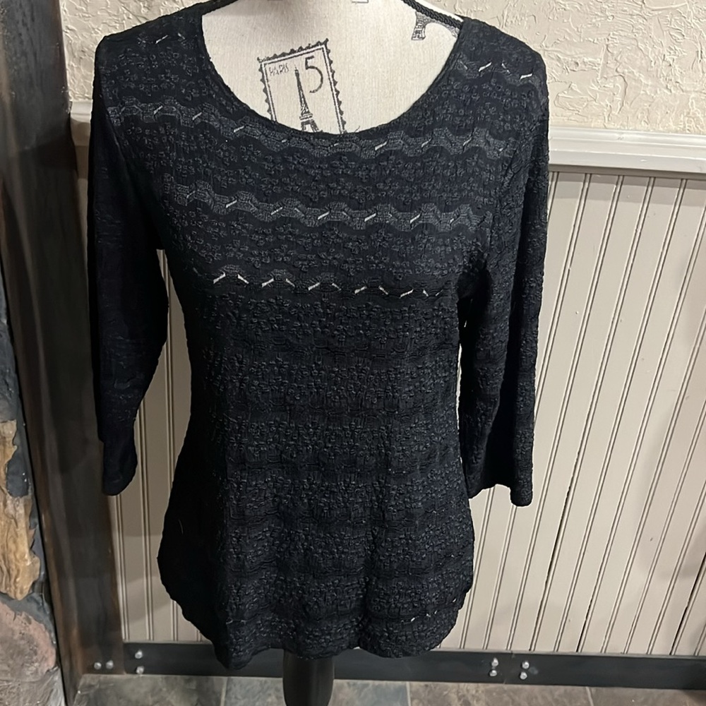 Notations Black Fitted Ribbed Blouse - image 1